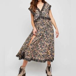 Free People Milania Cotton Midi Dress Confetti Combo Boho  Sz S